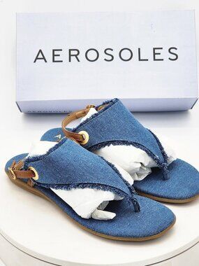 Aerosoles Conclusion Blue Denim Thong Slingback Sandals Women’s Size 8.5 M